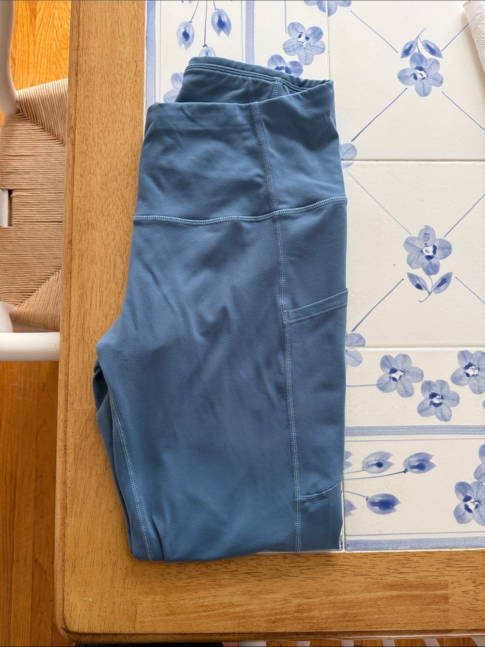 High-Rise Slate Blue Leggings with Side Pocket